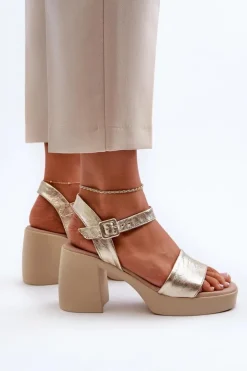 Hot Zazoo 40386 Damskie Skórzane Sandały Na Klocku Złote Złoty