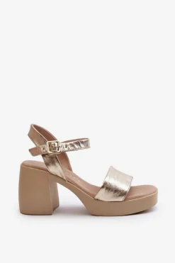 Hot Zazoo 40386 Damskie Skórzane Sandały Na Klocku Złote Złoty