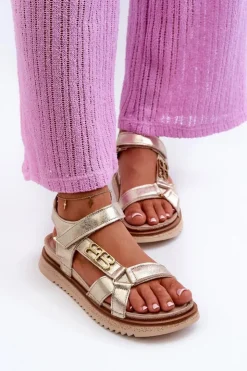 Damskie Maciejka Zazoo 50103 Damskie Skórzane Sandały Na Platformie Złote