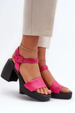 Damskie Zazoo 40386 Damskie Skórzane Sandały Na Klocku Fuksja
