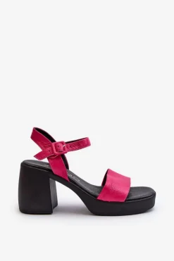 Damskie Zazoo 40386 Damskie Skórzane Sandały Na Klocku Fuksja
