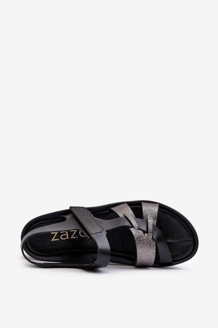 Damskie Zazoo 40397 Damskie Skórzane Sandały Na Platformie Czarne