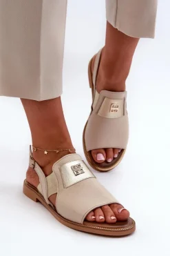 Zazoo Sandały Płaskie*40385 Damskie Skórzane Sandały Beżowe