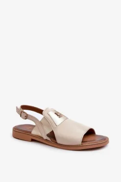 Zazoo Sandały Płaskie*40385 Damskie Skórzane Sandały Beżowe