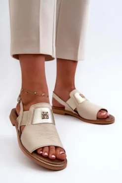 Zazoo Sandały Płaskie*40385 Damskie Skórzane Sandały Beżowe