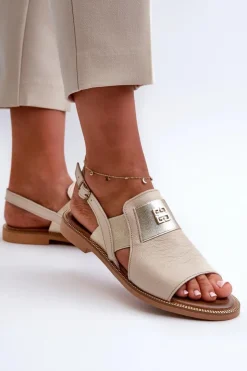 Zazoo Sandały Płaskie*40385 Damskie Skórzane Sandały Beżowe