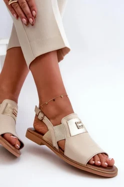 Zazoo Sandały Płaskie*40385 Damskie Skórzane Sandały Beżowe