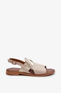 Zazoo Sandały Płaskie*40385 Damskie Skórzane Sandały Beżowe