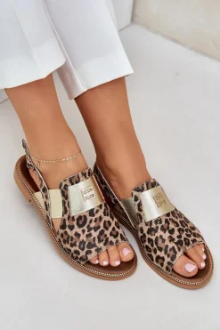 Zazoo Sandały Z Cholewką|Sandały Płaskie*40385 Damskie Skórzane Sandały W Panterkę Brązowe Brązowy