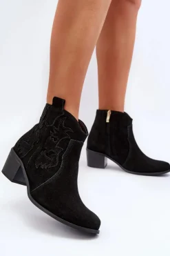 Clearance Zazoo 3426 Damskie Zamszowe Botki Kowbojki Czarne Czarny