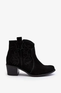 Clearance Zazoo 3426 Damskie Zamszowe Botki Kowbojki Czarne Czarny