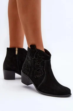 Clearance Zazoo 3426 Damskie Zamszowe Botki Kowbojki Czarne Czarny