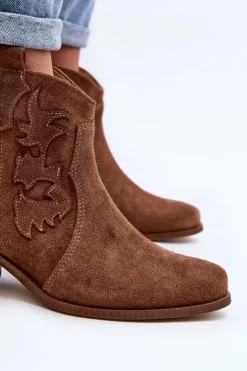 Hot Zazoo 3426 Damskie Zamszowe Botki Kowbojki Brązowe