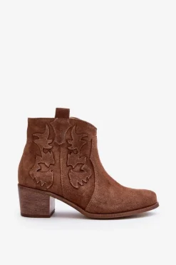 Hot Zazoo 3426 Damskie Zamszowe Botki Kowbojki Brązowe