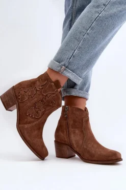 Hot Zazoo 3426 Damskie Zamszowe Botki Kowbojki Brązowe