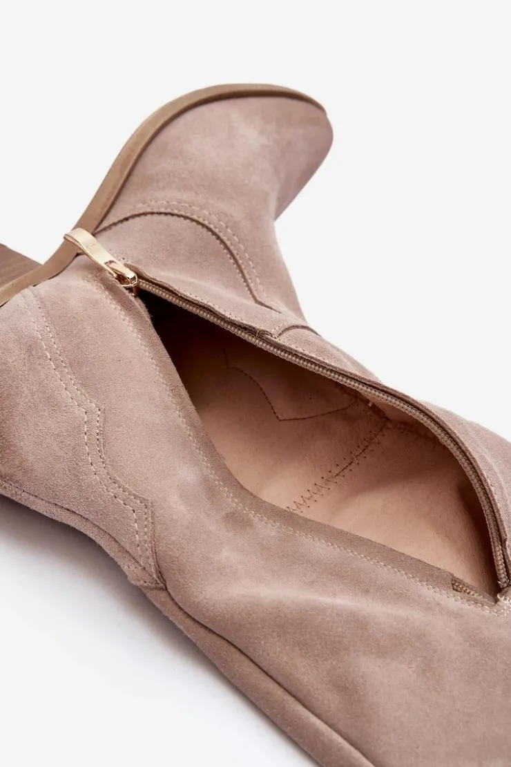 Zazoo Kozaki Wiosenne|Kozaki Przed Kolano*3427 Damskie Zamszowe Kozaki Kowbojki Cappuccino