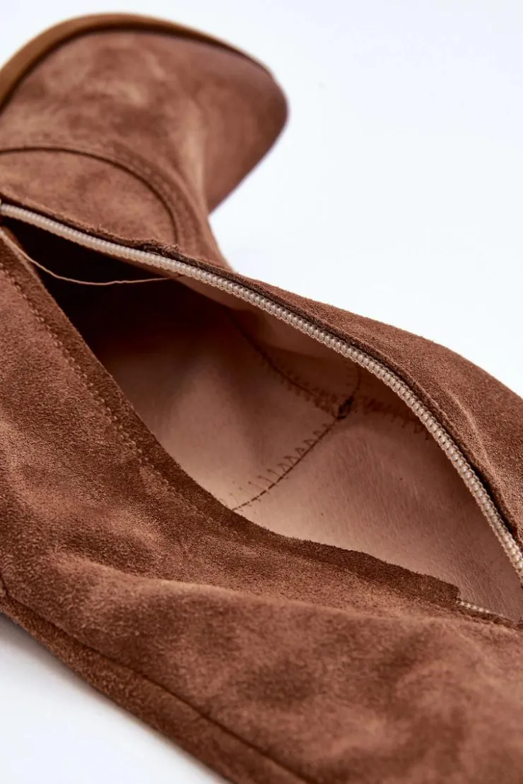 Zazoo Kozaki Wiosenne|Kozaki Przed Kolano*3427 Damskie Zamszowe Kozaki Kowbojki Brązowe