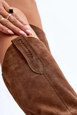 Zazoo Kozaki Wiosenne|Kozaki Przed Kolano*3427 Damskie Zamszowe Kozaki Kowbojki Brązowe