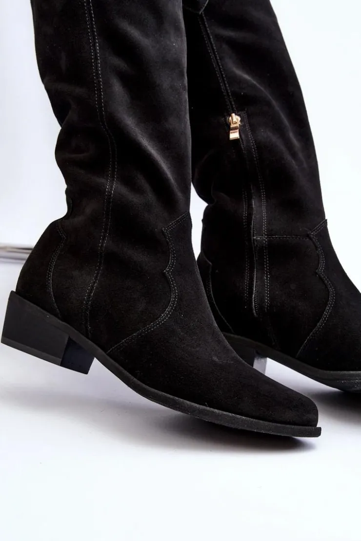 Sale Zazoo 3427 Damskie Zamszowe Kozaki Kowbojki Czarne