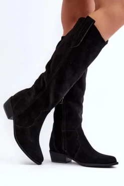 Sale Zazoo 3427 Damskie Zamszowe Kozaki Kowbojki Czarne