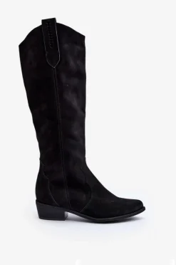 Sale Zazoo 3427 Damskie Zamszowe Kozaki Kowbojki Czarne