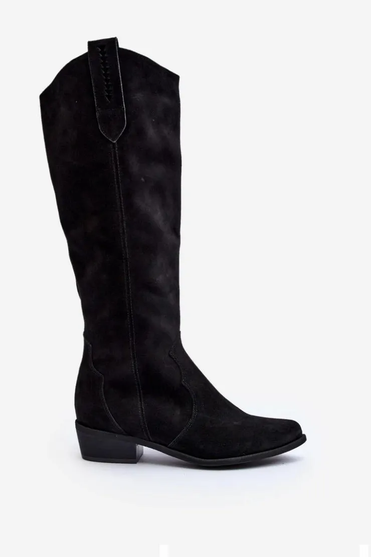 Sale Zazoo 3427 Damskie Zamszowe Kozaki Kowbojki Czarne