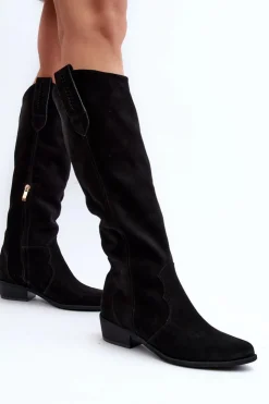 Sale Zazoo 3427 Damskie Zamszowe Kozaki Kowbojki Czarne
