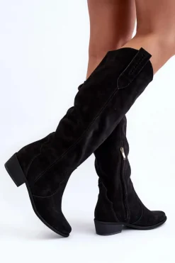 Sale Zazoo 3427 Damskie Zamszowe Kozaki Kowbojki Czarne