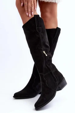 Sale Zazoo 3427 Damskie Zamszowe Kozaki Kowbojki Czarne