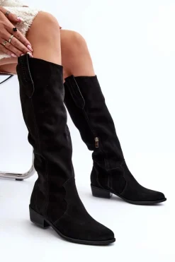 Sale Zazoo 3427 Damskie Zamszowe Kozaki Kowbojki Czarne