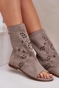 Boto Sandały Z Cholewką|Sandały Płaskie*Zazoo 3437 Damskie Zamszowe Sandały Z Cholewką Na Zamek Beżowe Beżowy