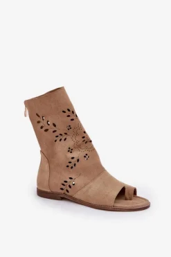 Damskie Boto Zazoo 3437 Damskie Zamszowe Sandały Z Cholewką Na Zamek Beżowe