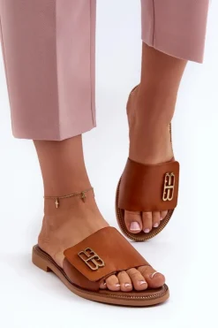 Zazoo Klapki Damskie Klasyczne*40384 Eleganckie Skórzane Klapki Damskie Brązowe