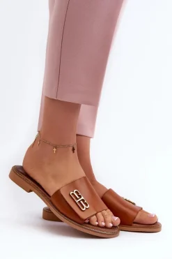 Zazoo Klapki Damskie Klasyczne*40384 Eleganckie Skórzane Klapki Damskie Brązowe