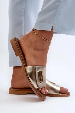 Hot Zazoo 40384 Eleganckie Skórzane Klapki Damskie Złote Złoty