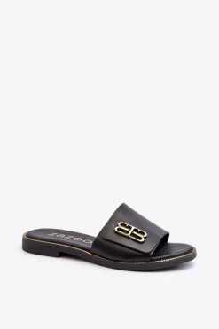 Damskie Zazoo 40384 Eleganckie Skórzane Klapki Damskie Czarne