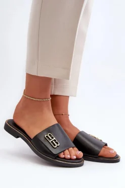 Damskie Zazoo 40384 Eleganckie Skórzane Klapki Damskie Czarne