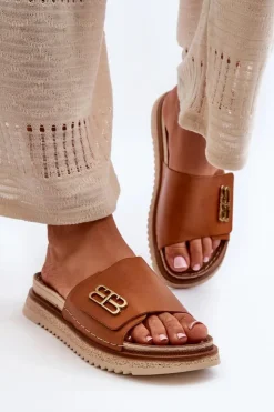 Zazoo Klapki Damskie Klasyczne*50101 Klapki Damskie Skórzane Na Platformie Brązowe