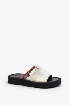 New Zazoo 2896 Klapki Damskie Skórzane Biało-Złote Biały