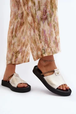 New Zazoo 2896 Klapki Damskie Skórzane Biało-Złote Biały