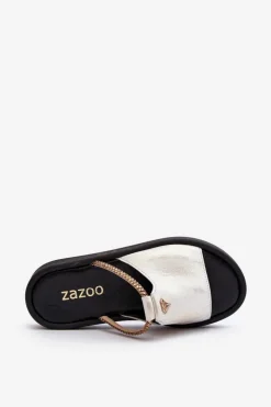 New Zazoo 2896 Klapki Damskie Skórzane Biało-Złote Biały