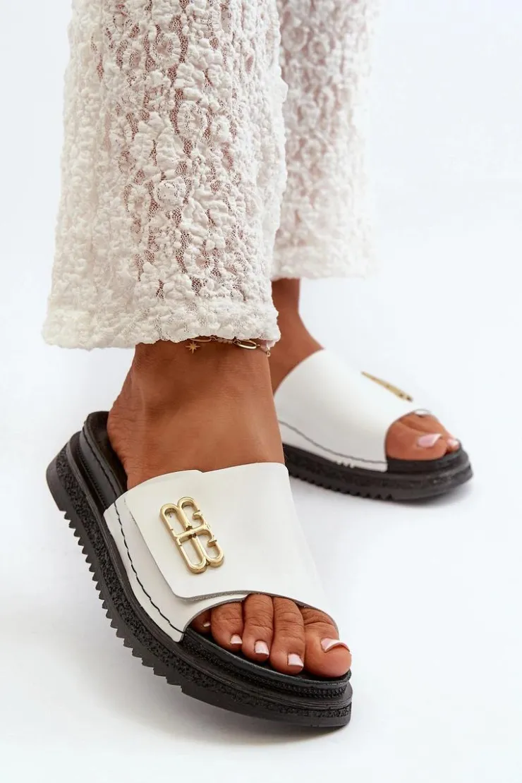 Best Zazoo 50101 Klapki Damskie Skórzane Na Platformie Białe