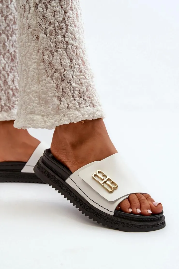 Best Zazoo 50101 Klapki Damskie Skórzane Na Platformie Białe