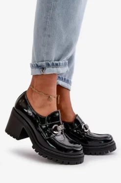 Best Zazoo 20175 Lakierowane Półbuty Damskie Na Słupku Skóra Naturalna Czarne Czarny