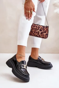 Zazoo Półbuty Skórzane|Mokasyny Damskie Lakierowane*20176 Lakierowane Półbuty Mokasyny Damskie Ze Skóry Naturalnej Czarne Czarny