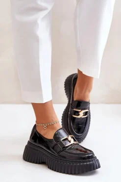 Zazoo Półbuty Skórzane|Mokasyny Damskie Lakierowane*20176 Lakierowane Półbuty Mokasyny Damskie Ze Skóry Naturalnej Czarne Czarny