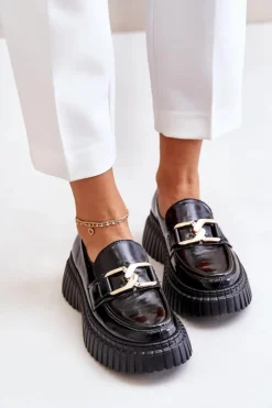 Zazoo Półbuty Skórzane|Mokasyny Damskie Lakierowane*20176 Lakierowane Półbuty Mokasyny Damskie Ze Skóry Naturalnej Czarne Czarny