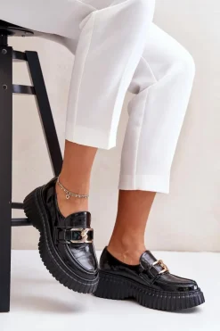 Zazoo Półbuty Skórzane|Mokasyny Damskie Lakierowane*20176 Lakierowane Półbuty Mokasyny Damskie Ze Skóry Naturalnej Czarne Czarny