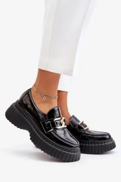 Zazoo Półbuty Skórzane|Mokasyny Damskie Lakierowane*20176 Lakierowane Półbuty Mokasyny Damskie Ze Skóry Naturalnej Czarne Czarny