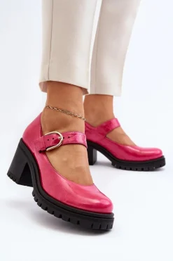 Best Zazoo 20166 Lakierowane Skórzane Czółenka Fuksja Różowy